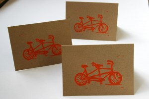 Orange Tandem Bicycle Linocut Notecards