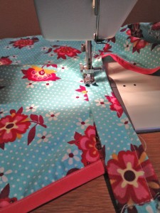 Sewing waistband on apron