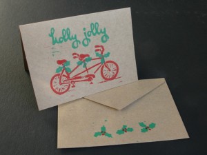 tandem bicycle xmas cards - kraft paper
