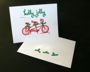 tandem bicycle christmas cards - white