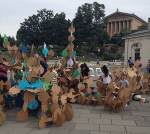 Kids and adults building at PWD's Flowfest