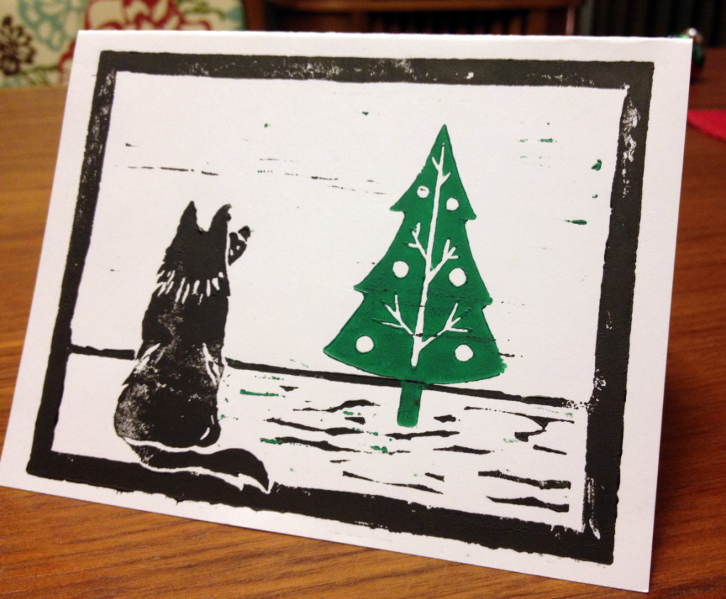 Dog and Christmas Tree Christmas Card